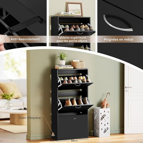 Meuble à Chaussures Avec Étagères Réglables,Pour 14-18 Paires,58x23x118cm,En Bois D'ingénierie,Noir