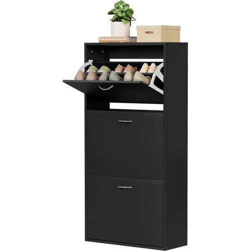 Meuble à Chaussures Avec Étagères Réglables,Pour 14-18 Paires,58x23x118cm,En Bois D'ingénierie,Noir