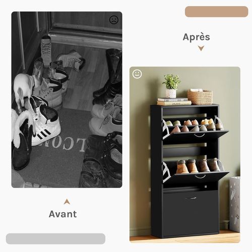 Meuble à Chaussures Avec Étagères Réglables,Pour 14-18 Paires,58x23x118cm,En Bois D'ingénierie,Noir