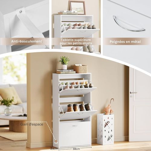 Meuble à Chaussure Avec Étagères Réglables,Pour 14-18 Paires,58x23x118cm,En Bois D'ingénierie,Blanc