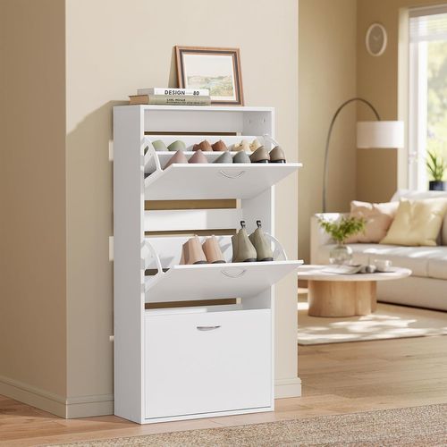 HOMCOM Meuble à Chaussures 20 Paires Avec 4 Tiroirs Rabattables Portes Cannelees Et Etageres Reglables 105x24x91~1vc71ifm22o00