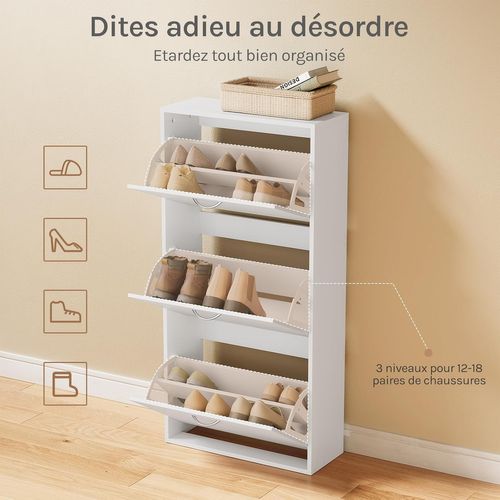 Meuble à Chaussure Avec Étagères Réglables,Pour 14-18 Paires,58x23x118cm,En Bois D'ingénierie,Blanc