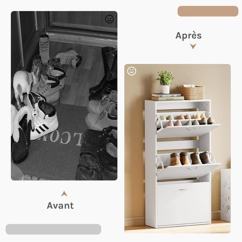 Meuble à Chaussure Avec Étagères Réglables,Pour 14-18 Paires,58x23x118cm,En Bois D'ingénierie,Blanc