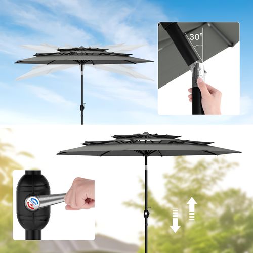 Parasol De Jardin Déporté Avec Toile Φ292cm, Uv Upf 50+, Inclinable, Portable, Gris Foncé