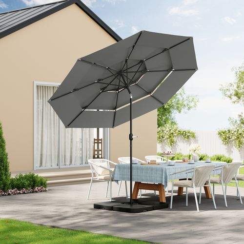 Parasol De Jardin Déporté Avec Toile Φ292cm, Uv Upf 50+, Inclinable, Portable, Gris Foncé