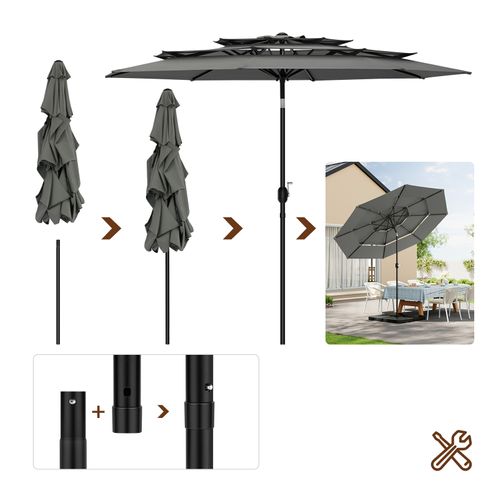 Parasol De Jardin Déporté Avec Toile Φ292cm, Uv Upf 50+, Inclinable, Portable, Gris Foncé