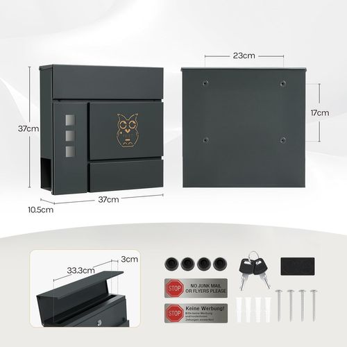 Boîte Aux Lettres Avec Serrure, Fenêtres D'observation,couvercle Rabattable,37x10,5x37cm,anthracite