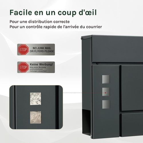 Boîte Aux Lettres Avec Serrure, Fenêtres D'observation,couvercle Rabattable,37x10,5x37cm,anthracite