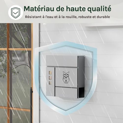 Boîte Aux Lettres Avec Serrure, Fenêtres D'observation, Couvercle Rabattable, 37x10,5x37cm, Gris