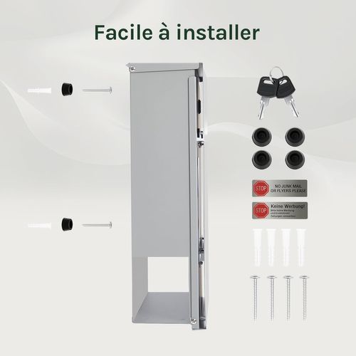 Boîte Aux Lettres Avec Serrure, Fenêtres D'observation, Couvercle Rabattable, 37x10,5x37cm, Gris