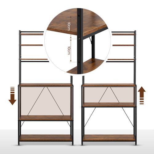 Étagère Cuisine, 6 Étagères De Rangement, 6 Crochets, 80x39,5x167cm, Marron Rustique+noir