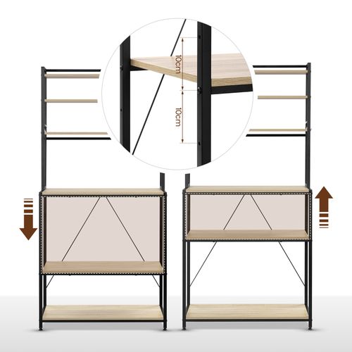 Étagère Cuisine, 6 Étagères De Rangement, 6 Crochets, 80x39,5x167cm, Chêne Clair+noir