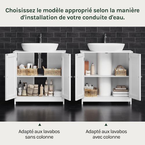 Meuble Sous Lavabo,armoire Wc Rangement Sur Pieds Avec 2 Portes+étagère Réglable,blanc,60x30x60cm