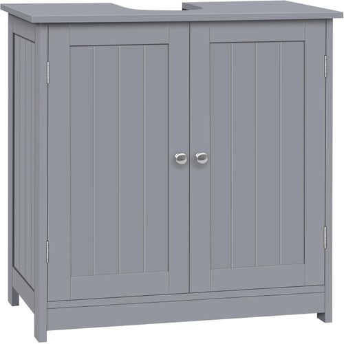 Meuble Sous Lavabo, Armoire WC Rangement Sur Pieds Avec Étagère Réglable, Gris Clair, 60x30x60cm