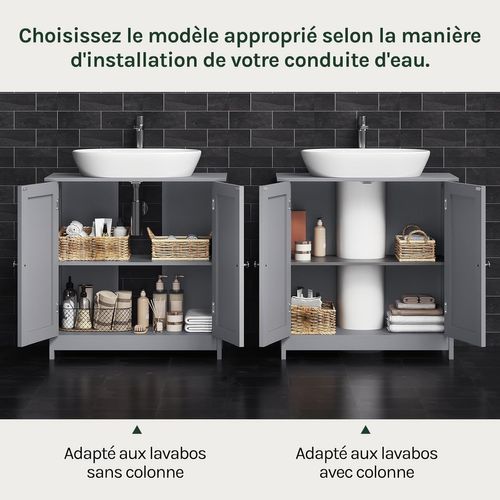 Meuble Sous Lavabo, Armoire WC Rangement Sur Pieds Avec Étagère Réglable, Gris Clair, 60x30x60cm