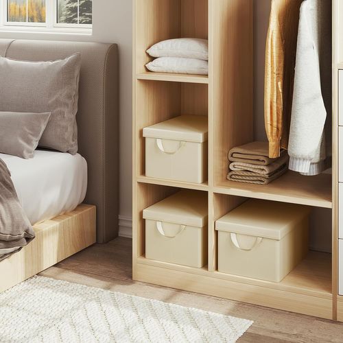 Boîte De Rangement Avec Couvercle Amovible,pliable,coffre En Tissu,avec Poignée,crème,43x33x26cm