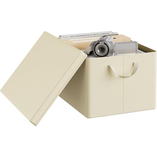 Boîte De Rangement Avec Couvercle Amovible,pliable,coffre En Tissu,avec Poignée,crème,43x33x26cm