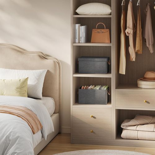 Boîte De Rangement Avec Couvercle Amovible,pliable,coffre En Tissu,avec Poignée,gris,48x29x20cm