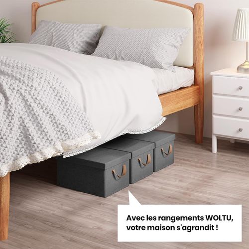 Boîte De Rangement Avec Couvercle Amovible,pliable,coffre En Tissu,avec Poignée,gris,48x29x20cm