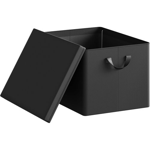 Boîte De Rangement Avec Couvercle Amovible,pliable,coffre En Tissu,avec Poignée,noir,48x36x30cm