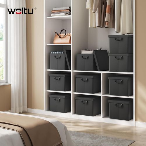 Lot De 3 Boîte De Rangement Avec Couvercle Amovible,pliable,en Tissu,avec Poignée,noir,48x36x30cm