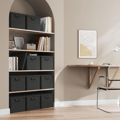 Lot De 3 Boîte De Rangement Avec Couvercle Amovible,pliable,en Tissu,avec Poignée,noir,48x36x30cm