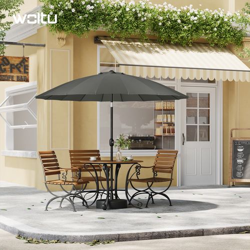 Parasol Jardin Rond Ø 257cm, Inclinable, Avec 18 Baleines En Fibre De Verre, Gris Foncé