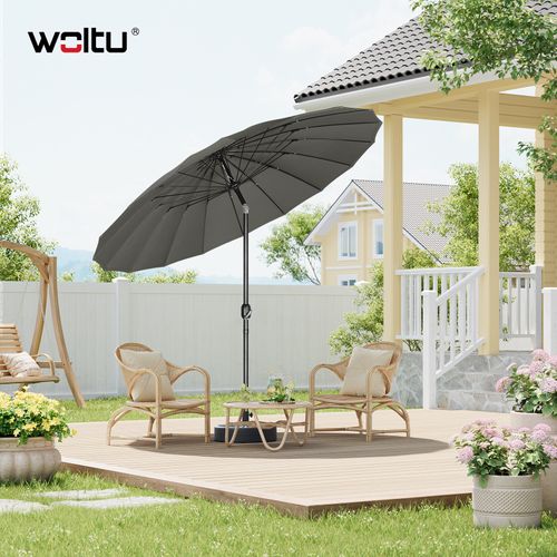 Parasol Jardin Rond Ø 257cm, Inclinable, Avec 18 Baleines En Fibre De Verre, Gris Foncé