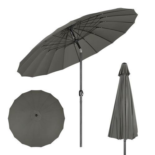 Parasol Jardin Rond Ø 257cm, Inclinable, Avec 18 Baleines En Fibre De Verre, Gris Foncé