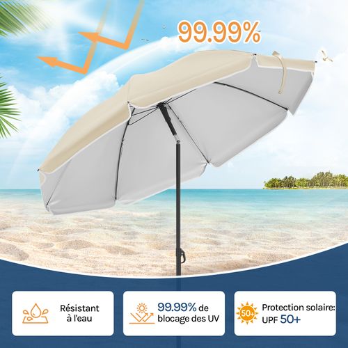 Parasol De Jardin Ø155cm, Imperméable En Tissu Anti-UV à Upf 50+, Inclinable, Beige