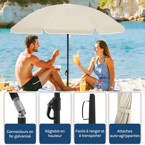Parasol De Jardin Ø155cm, Imperméable En Tissu Anti-UV à Upf 50+, Inclinable, Beige