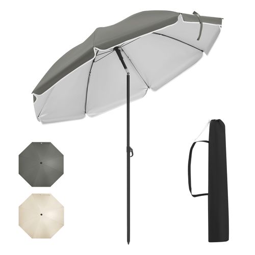 Parasol Jardin Ø135cm, Imperméable En Tissu Anti-uv à Upf 50+, Inclinable, Gris Foncé
