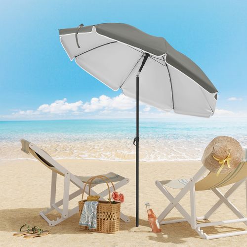 Parasol Jardin Ø155cm, Imperméable En Tissu Anti-UV à Upf 50+, Inclinable, Gris Foncé