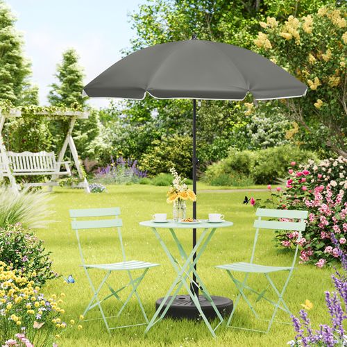Parasol Jardin Ø155cm, Imperméable En Tissu Anti-UV à Upf 50+, Inclinable, Gris Foncé