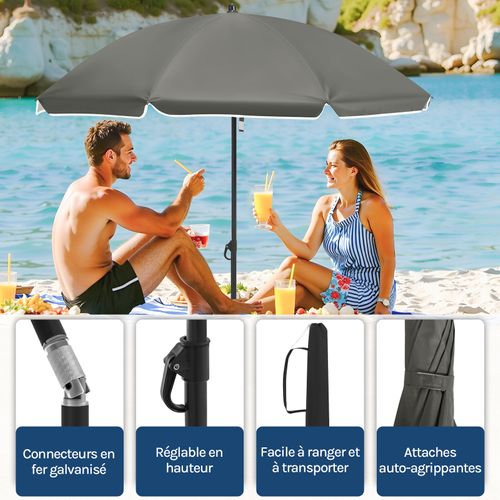 Parasol Jardin Ø155cm, Imperméable En Tissu Anti-UV à Upf 50+, Inclinable, Gris Foncé