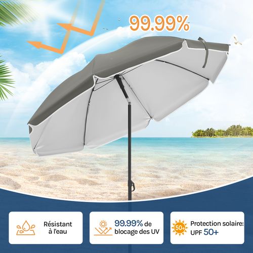 Parasol Jardin Ø155cm, Imperméable En Tissu Anti-UV à Upf 50+, Inclinable, Gris Foncé