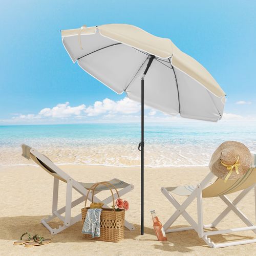 Parasol De Jardin Ø135cm, Imperméable En Tissu Anti-UV à UPF 50+, Inclinable, Beige