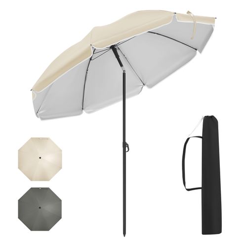Parasol De Jardin Ø135cm, Imperméable En Tissu Anti-UV à UPF 50+, Inclinable, Beige