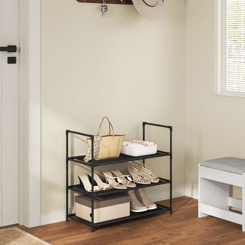 Étagère Chaussures, à 3 Niveaux, Rangement Chaussures, Étroit, Cadre En Métal, 61x28x55cm, Noir