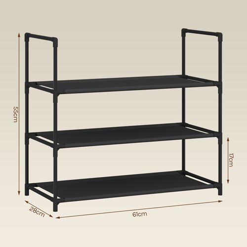 Étagère Chaussures, à 3 Niveaux, Rangement Chaussures, Étroit, Cadre En Métal, 61x28x55cm, Noir