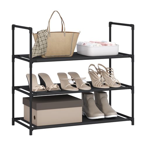 Étagère Chaussures, à 3 Niveaux, Rangement Chaussures, Étroit, Cadre En Métal, 61x28x55cm, Noir