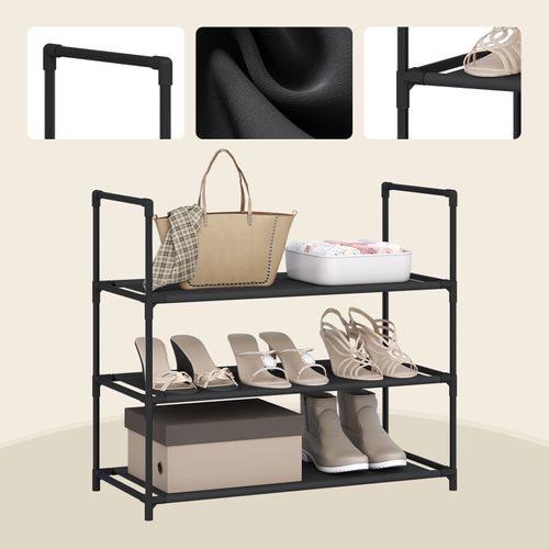 Étagère Chaussures, à 3 Niveaux, Rangement Chaussures, Étroit, Cadre En Métal, 61x28x55cm, Noir