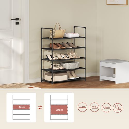 Étagère Chaussures, à 5 Niveaux, Rangement Chaussures, Étroit, Cadre En Métal, 61x28x89cm, Noir
