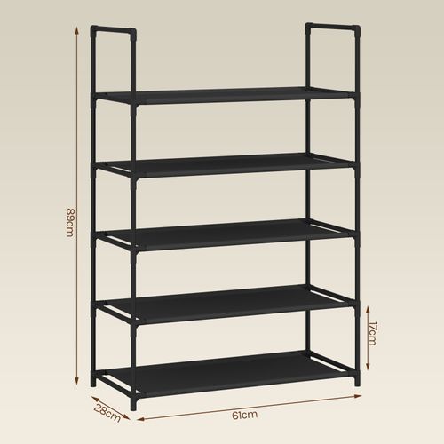 Étagère Chaussures, à 5 Niveaux, Rangement Chaussures, Étroit, Cadre En Métal, 61x28x89cm, Noir