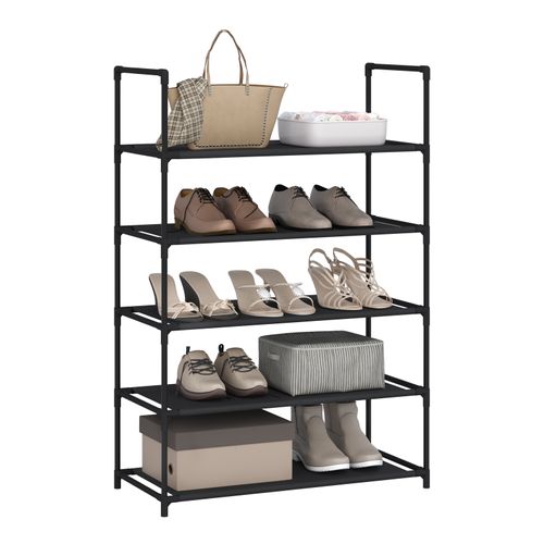 Étagère Chaussures, à 5 Niveaux, Rangement Chaussures, Étroit, Cadre En Métal, 61x28x89cm, Noir