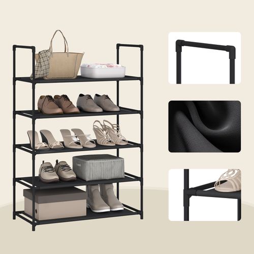 Étagère Chaussures, à 5 Niveaux, Rangement Chaussures, Étroit, Cadre En Métal, 61x28x89cm, Noir