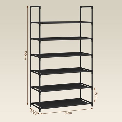 Étagère Chaussures, à 6 Niveaux, Rangement Chaussures, Étroit, Cadre En Métal, 61x28x106cm, Noir