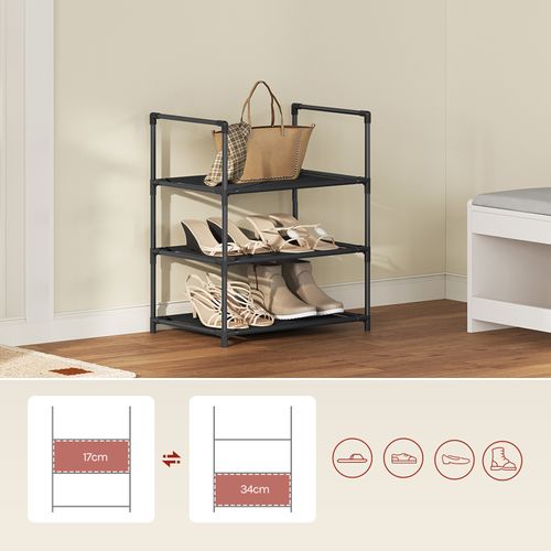 Étagère Chaussures, à 3 Niveaux, Rangement Chaussures, Étroit, Cadre En Métal, 41x28x55cm, Noir