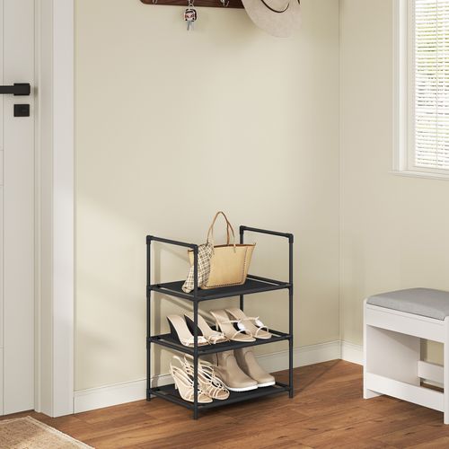 Étagère Chaussures, à 3 Niveaux, Rangement Chaussures, Étroit, Cadre En Métal, 41x28x55cm, Noir
