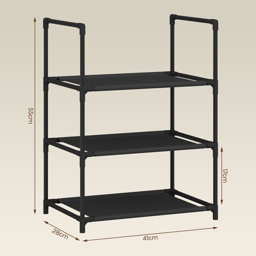 Étagère Chaussures, à 3 Niveaux, Rangement Chaussures, Étroit, Cadre En Métal, 41x28x55cm, Noir
